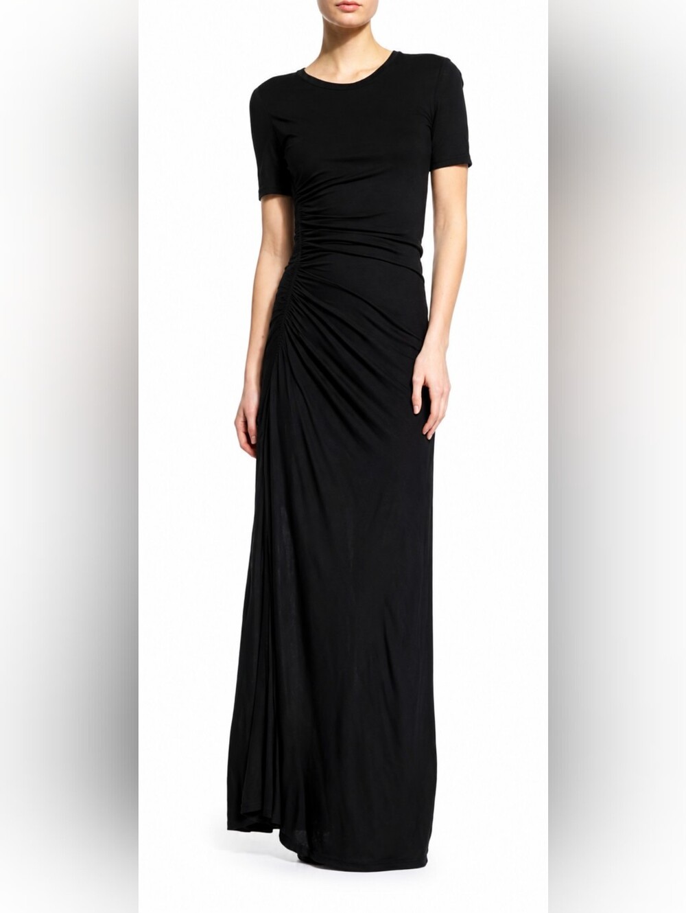 A.L.C. Black Short-Sleeve Ruched Maxi Dress